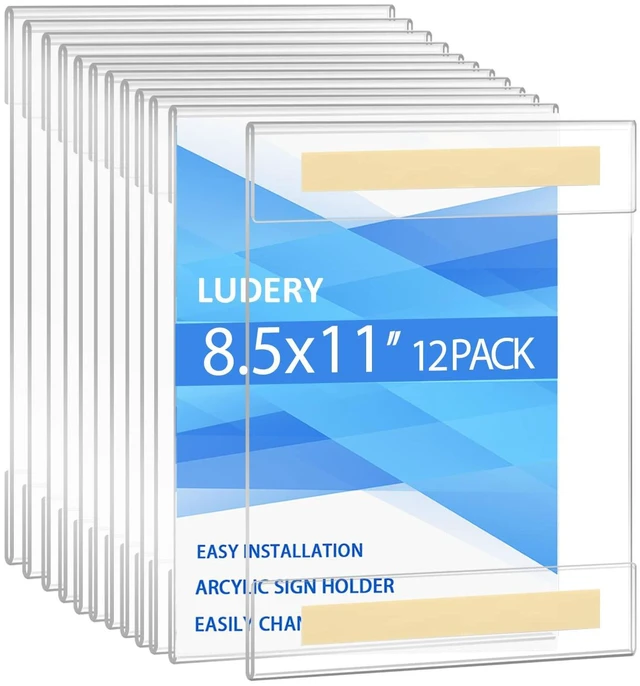 Main image of 8.5 x 11 Acrylic Sign Holder Wall Mount,Wall Sign Menu Paper Holder with Double Side Tape Adhesive for Home, Office, Store, Restaurant (12 Pack)