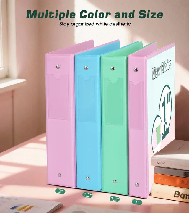 Alt view image 5 of 7 - 3 Ring Binder 1 inchCute Binder Organizer with 5 Tab Dividers Fits 175 Sheets of 8.5x11 Paper, Customizable Clear Cover with Inside Pockets, Aesthetic 1" Three Ring Binders for School OfficeGreen