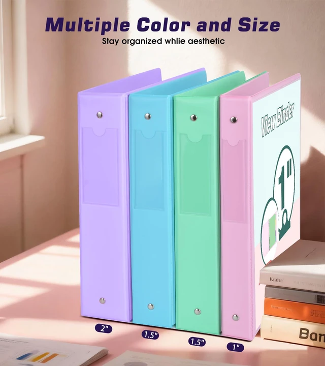 Alt view image 5 of 7 - 3 Ring Binder 1 inchCute Binder Organizer with 5 Tab Dividers Fits 175 Sheets of 8.5x11 Paper, Customizable Clear Cover with Inside Pockets, Aesthetic 1" Three Ring Binders for School OfficePurple