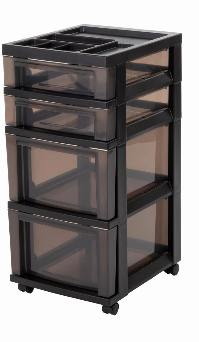 Main image of 4-Drawer Rolling Storage Cart with Wheels, Black/Gray Keep classroom supplies, teacher essentials, craft materials, and learning tools organized with easy-access drawers