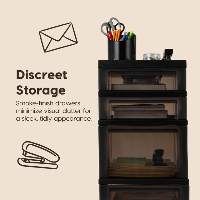 Alt view image 5 of 7 - 4-Drawer Rolling Storage Cart with Wheels, Black/Gray Keep classroom supplies, teacher essentials, craft materials, and learning tools organized with easy-access drawers