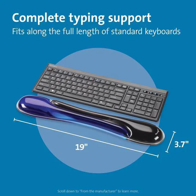 Alt view image 2 of 7 - Duo Gel Wrist Rest for Keyboard, Wrist Pad for Keyboard, Ergonomic Keyboard Wrist Pad, Computer Keyboard Pad with Wrist Support, Cooling Gel, Non-Skid Backing, Blue K62397AM, 19" x3.7