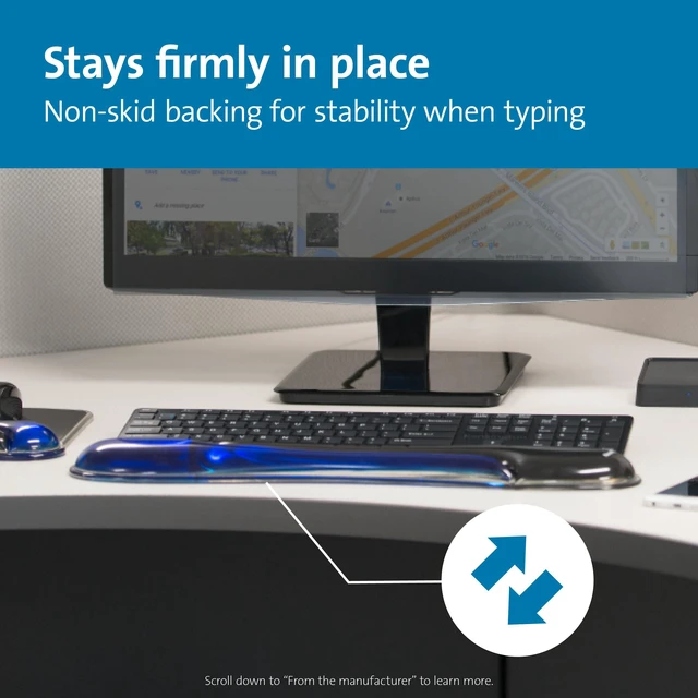 Alt view image 6 of 7 - Duo Gel Wrist Rest for Keyboard, Wrist Pad for Keyboard, Ergonomic Keyboard Wrist Pad, Computer Keyboard Pad with Wrist Support, Cooling Gel, Non-Skid Backing, Blue K62397AM, 19" x3.7