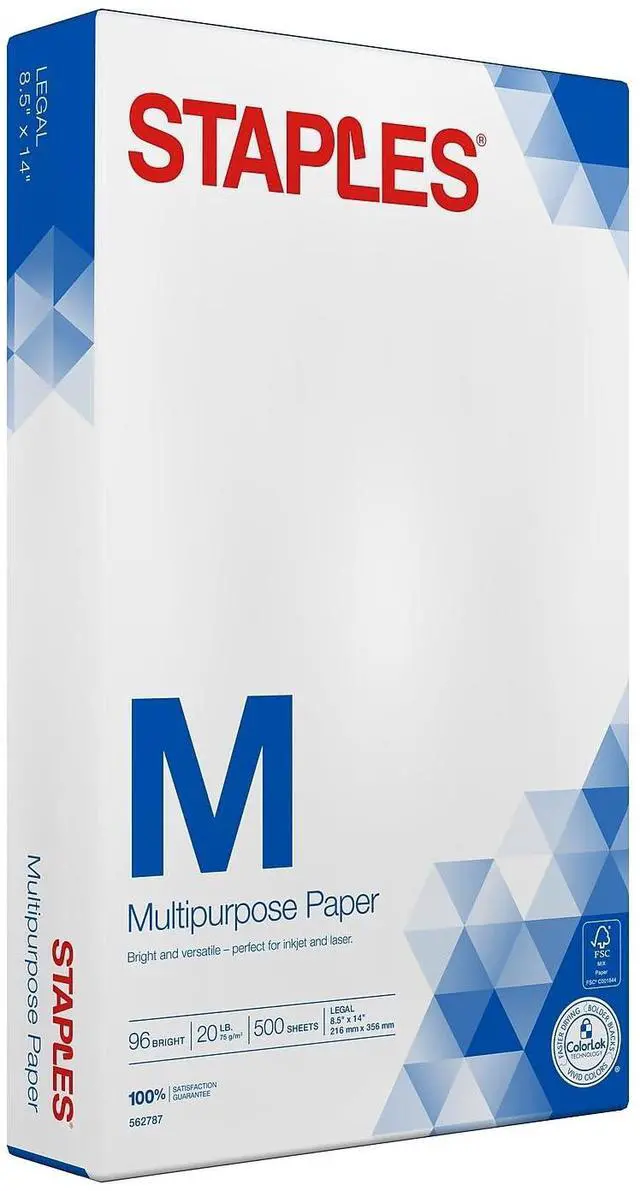 Main image of Multipurpose Laser & Inkjet Copy Paper, 8.5x14, 20 lb., ColorLok Legal-size, 96 Bright white paper, sold by the ream, for sharp text and vivid color prints