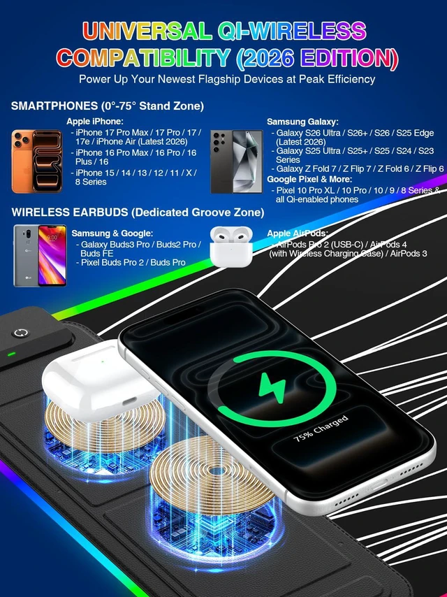 Alt view image 3 of 7 - RGB Mouse Pad with Foldable Phone Stand Wireless Charger, 31.5"x11.8" XL Gaming Mousepad Large Desk Mat, Desk Pad with 11 Colors 5 Modes, Waterproof