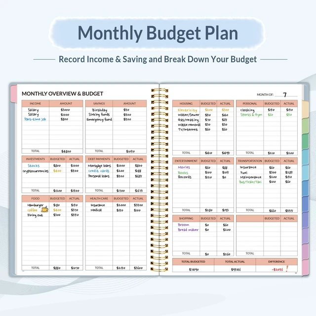 Alt view image 3 of 7 - Budget Planner - Monthly Budget Book with Expense Tracker Notebook, A4(8.5" x 11") Undated 12 Month Bill Organizer & Finance Planner to Manage Your Money, Account Book with Colorful Tab, Blue