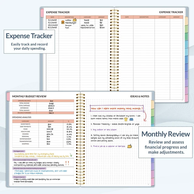 Alt view image 4 of 7 - Budget Planner - Monthly Budget Book with Expense Tracker Notebook, A4(8.5" x 11") Undated 12 Month Bill Organizer & Finance Planner to Manage Your Money, Account Book with Colorful Tab, Blue