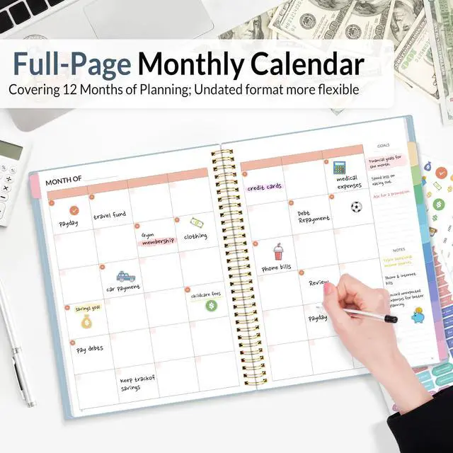 Alt view image 2 of 7 - Budget Planner - Monthly Budget Book with Expense Tracker Notebook, A4(8.5" x 11") Undated 12 Month Bill Organizer & Finance Planner to Manage Your Money, Account Book with Colorful Tab, Blue