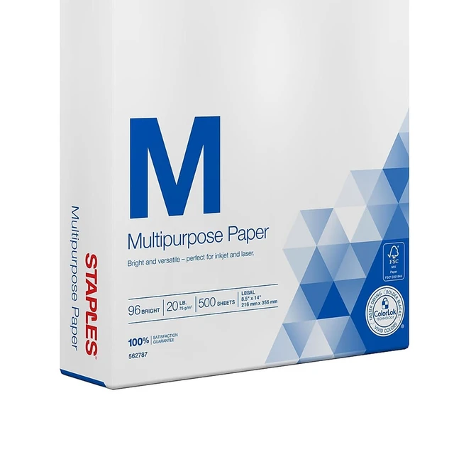 Alt view image 5 of 5 - Multipurpose Laser & Inkjet Copy Paper, 8.5x14, 20 lb., ColorLok Legal-size, 96 Bright white paper, sold by the ream, for sharp text and vivid color prints