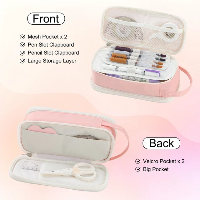 Alt view image 3 of 7 - Large Pencil Case for Girls Teens Organizer Pencil Bag with Zipper Pink Pencil Pouch for Kids Aesthetic Cute Big Pencil Pen Case for School Supplies, Large Capacity Design, Wear-resistant Fabric