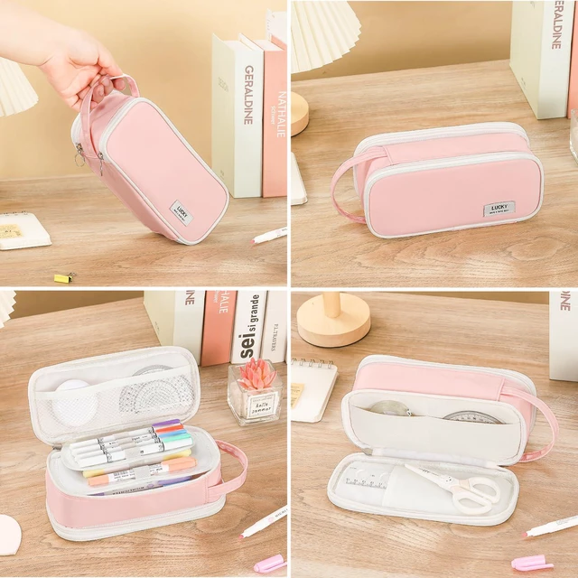 Alt view image 4 of 7 - Large Pencil Case for Girls Teens Organizer Pencil Bag with Zipper Pink Pencil Pouch for Kids Aesthetic Cute Big Pencil Pen Case for School Supplies, Large Capacity Design, Wear-resistant Fabric