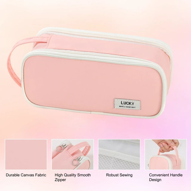 Alt view image 7 of 7 - Large Pencil Case for Girls Teens Organizer Pencil Bag with Zipper Pink Pencil Pouch for Kids Aesthetic Cute Big Pencil Pen Case for School Supplies, Large Capacity Design, Wear-resistant Fabric