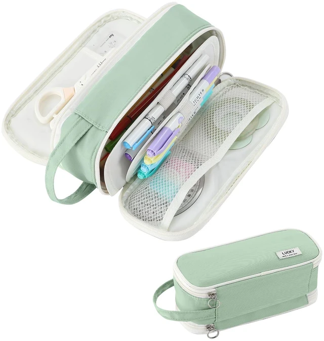 Main image of Large Pencil Case for Girls Teens Organizer Pencil Bag with Zipper Green Pencil Pouch for Kids Aesthetic Cute Big Pencil Pen Case for School Supplies, Large Capacity Design, Wear-resistant Fabric