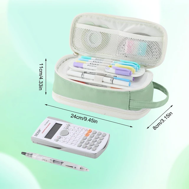 Alt view image 2 of 7 - Large Pencil Case for Girls Teens Organizer Pencil Bag with Zipper Green Pencil Pouch for Kids Aesthetic Cute Big Pencil Pen Case for School Supplies, Large Capacity Design, Wear-resistant Fabric