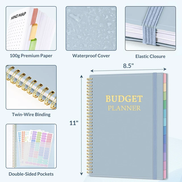 Alt view image 6 of 7 - Budget Planner - Monthly Budget Book with Expense Tracker Notebook, A4(8.5" x 11") Undated 12 Month Bill Organizer & Finance Planner to Manage Your Money, Account Book with Colorful Tab, Blue
