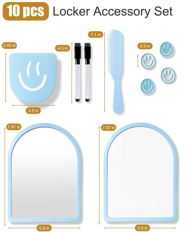 Alt view image 4 of 7 - 10 pcs - Blue Locker Accessories, Locker Decorations Including Mirrors, whiteboards, Magnets and organizing Supplies. Ideal for Back-to-School Essentials and The Office (10 Pcs - Blue)