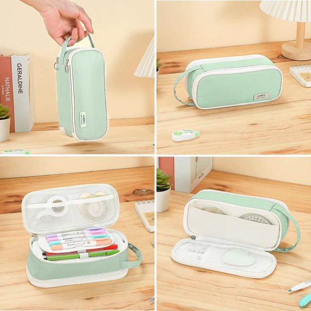 Alt view image 4 of 7 - Large Pencil Case for Girls Teens Organizer Pencil Bag with Zipper Green Pencil Pouch for Kids Aesthetic Cute Big Pencil Pen Case for School Supplies, Large Capacity Design, Wear-resistant Fabric