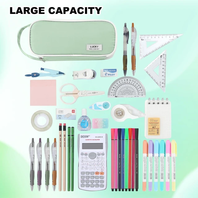 Alt view image 6 of 7 - Large Pencil Case for Girls Teens Organizer Pencil Bag with Zipper Green Pencil Pouch for Kids Aesthetic Cute Big Pencil Pen Case for School Supplies, Large Capacity Design, Wear-resistant Fabric