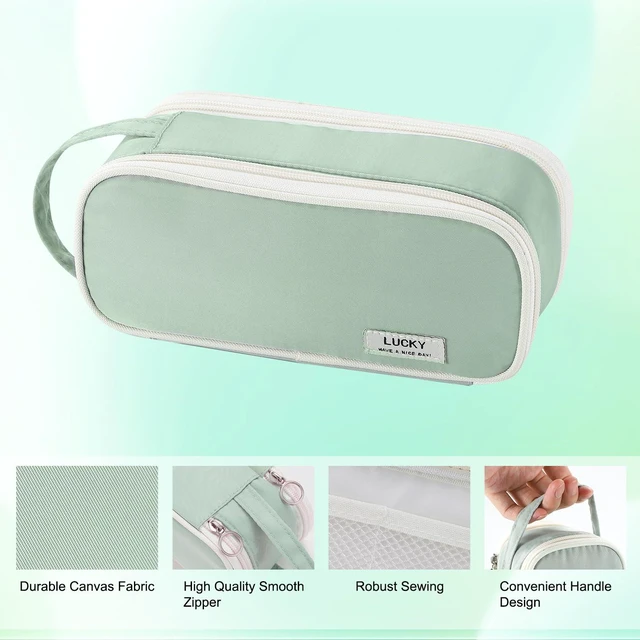 Alt view image 7 of 7 - Large Pencil Case for Girls Teens Organizer Pencil Bag with Zipper Green Pencil Pouch for Kids Aesthetic Cute Big Pencil Pen Case for School Supplies, Large Capacity Design, Wear-resistant Fabric