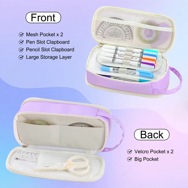Alt view image 3 of 7 - Large Pencil Case for Girls Teens Organizer Pencil Bag with Zipper Purple Pencil Pouch for Kids Aesthetic Cute Big Pencil Pen Case for School Supplies, Large Capacity Design, Wear-resistant Fabric