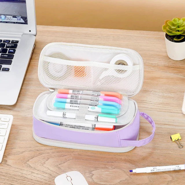 Alt view image 5 of 7 - Large Pencil Case for Girls Teens Organizer Pencil Bag with Zipper Purple Pencil Pouch for Kids Aesthetic Cute Big Pencil Pen Case for School Supplies, Large Capacity Design, Wear-resistant Fabric