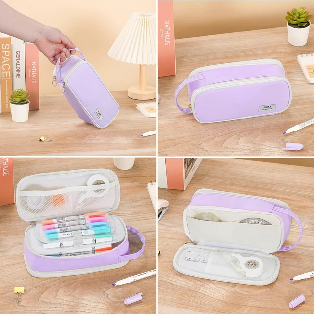 Alt view image 4 of 7 - Large Pencil Case for Girls Teens Organizer Pencil Bag with Zipper Purple Pencil Pouch for Kids Aesthetic Cute Big Pencil Pen Case for School Supplies, Large Capacity Design, Wear-resistant Fabric