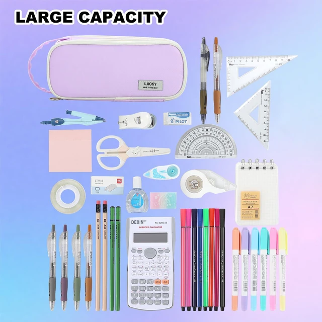 Alt view image 6 of 7 - Large Pencil Case for Girls Teens Organizer Pencil Bag with Zipper Purple Pencil Pouch for Kids Aesthetic Cute Big Pencil Pen Case for School Supplies, Large Capacity Design, Wear-resistant Fabric