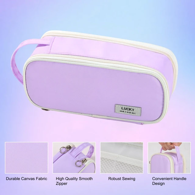 Alt view image 7 of 7 - Large Pencil Case for Girls Teens Organizer Pencil Bag with Zipper Purple Pencil Pouch for Kids Aesthetic Cute Big Pencil Pen Case for School Supplies, Large Capacity Design, Wear-resistant Fabric