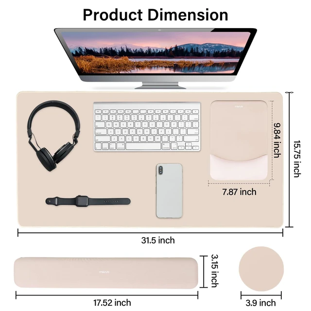 Alt view image 2 of 7 - Keyboard Mouse Pad Set, Large Gaming Mouse Pad&Keyboard Wrist Rest Rectangular Mousepad with Wrist Rest&Coaster, Ergonomic Non-Slip&Easy Typing Pad with Curved Silicone Lining, Apricot