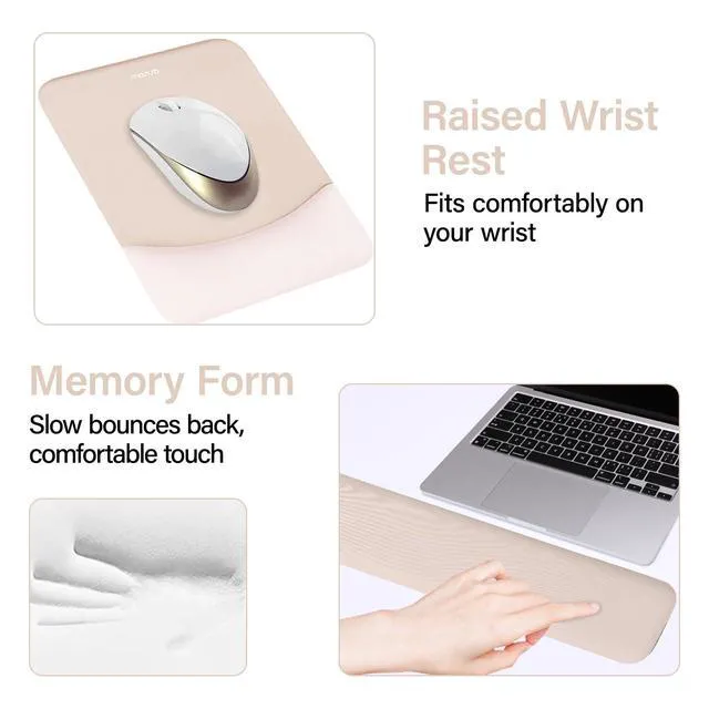 Alt view image 5 of 7 - Keyboard Mouse Pad Set, Large Gaming Mouse Pad&Keyboard Wrist Rest Rectangular Mousepad with Wrist Rest&Coaster, Ergonomic Non-Slip&Easy Typing Pad with Curved Silicone Lining, Apricot