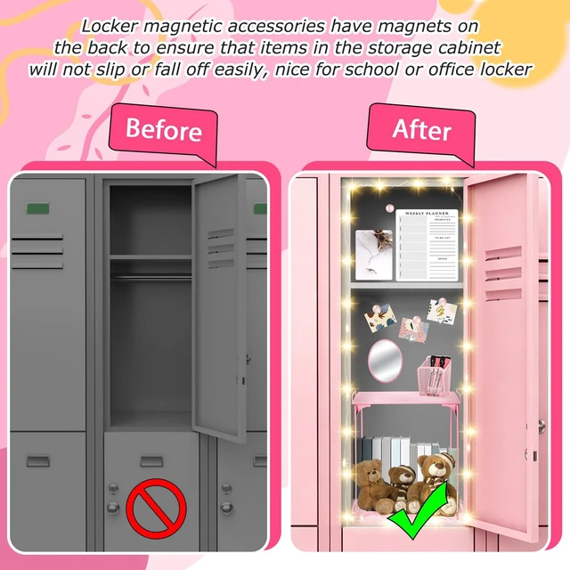 Alt view image 6 of 7 - 19 Pcs Locker Organizer and Decorating Kit, First Day of Essentials Marble Print Whiteboard with Markers Locker Shelf Plush Area Rug Mirror Magnetic Cup (Pink)