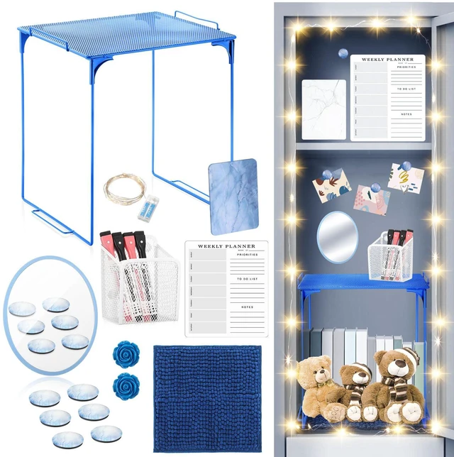 Main image of 17 Pcs Locker Organizer and Decorating Kit, First Day of Essentials Marble Print Whiteboard with Markers Locker Shelf Plush Area Rug Mirror Magnetic Cup (Royal Blue)