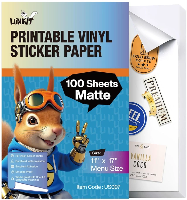 Main image of Luxe-Matte Printable Vinyl Sticker Paper 100 Sheets Menu Size Vibrant Color, Lay-Flat, Removable Adhesive for Branding & Crafts for Cutting Machine