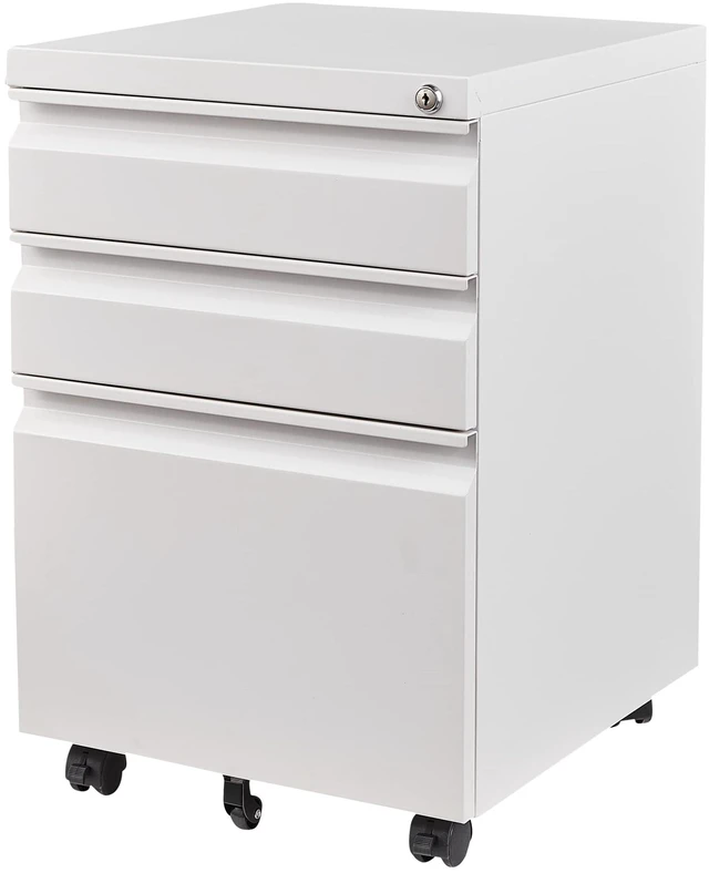 Main image of 3 Drawer File Cabinet with Lock,Under Desk File Cabinet with Wheels,White Rolling Filing Cabinets,Three Drawer Metal Filing Cabinet for Home Office,Fit A4/Letter/Legal File,- Assembly Required