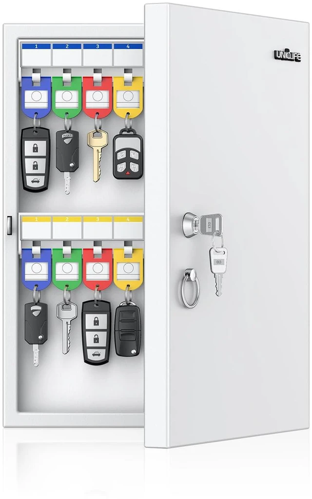 Main image of 32 Position White Key Lock Box, Wall Mount Key Box, Car Key Organizer with Writable Key Racks and Tags, Security Key Cabinet, Car Key Holder Storage Box for Office Hotel & Company