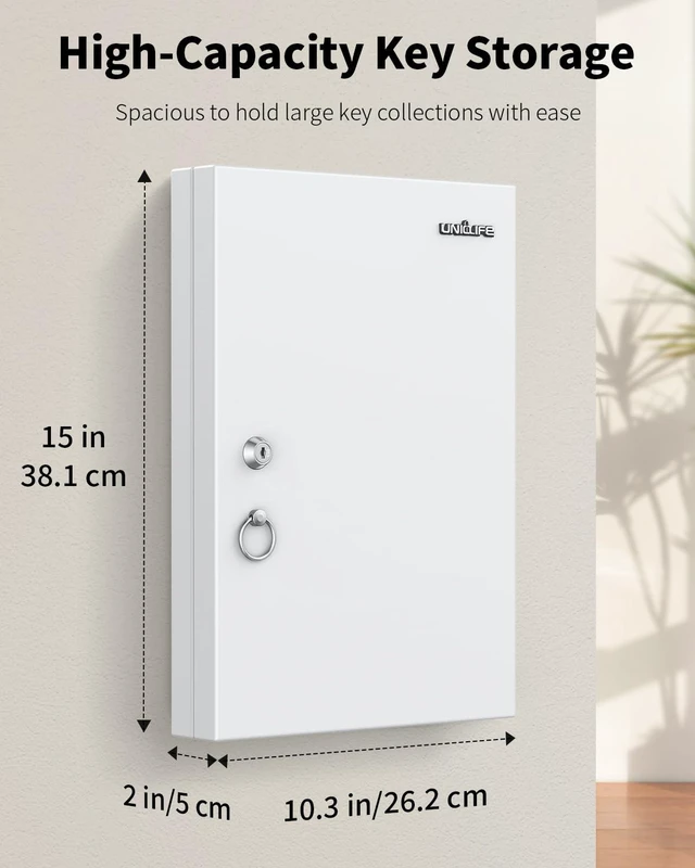 Alt view image 2 of 7 - 32 Position White Key Lock Box, Wall Mount Key Box, Car Key Organizer with Writable Key Racks and Tags, Security Key Cabinet, Car Key Holder Storage Box for Office Hotel & Company