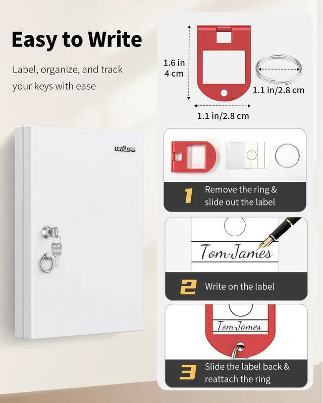 Alt view image 6 of 7 - 32 Position White Key Lock Box, Wall Mount Key Box, Car Key Organizer with Writable Key Racks and Tags, Security Key Cabinet, Car Key Holder Storage Box for Office Hotel & Company