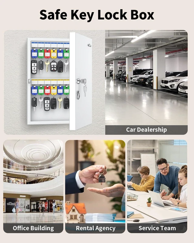 Alt view image 7 of 7 - 32 Position White Key Lock Box, Wall Mount Key Box, Car Key Organizer with Writable Key Racks and Tags, Security Key Cabinet, Car Key Holder Storage Box for Office Hotel & Company