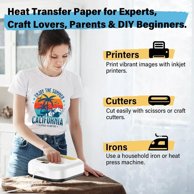 Alt view image 3 of 7 - Printable Heat Transfer Paper for T-Shirts 30 Sheets, 8.3" X 11.7" Printable Heat Transfer Vinyl for Inkjet Printer, Iron on Transfer Paper for Light and Dark Fabric (Matte)
