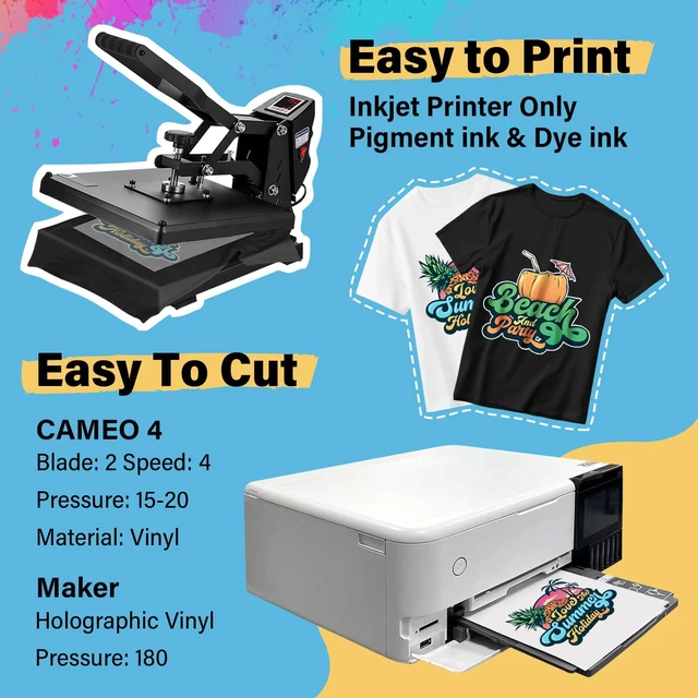 Alt view image 4 of 7 - Printable Heat Transfer Paper for T-Shirts 30 Sheets, 8.3" X 11.7" Printable Heat Transfer Vinyl for Inkjet Printer, Iron on Transfer Paper for Light and Dark Fabric (Matte)