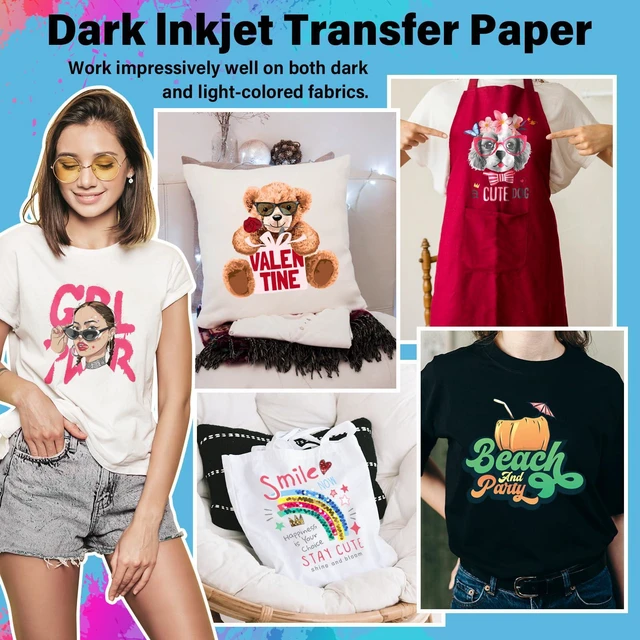 Alt view image 6 of 7 - Printable Heat Transfer Paper for T-Shirts 30 Sheets, 8.3" X 11.7" Printable Heat Transfer Vinyl for Inkjet Printer, Iron on Transfer Paper for Light and Dark Fabric (Matte)