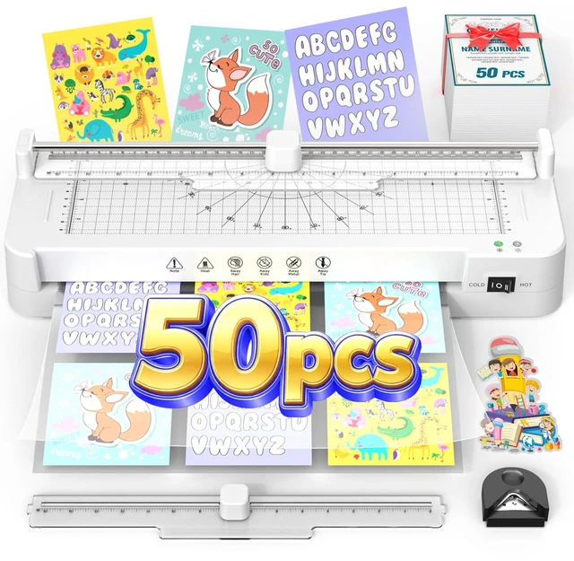 Main image of 13Inch Laminator Machine with Sheets 50pcs, Paper Cutter Corner Rounder Scale Line, Dual Roller Hot/Cold NTC Control 11x17 ABS Anti-Jam 78s Preheat Laminating Machine for Teacher Office Home A3A4A5A6