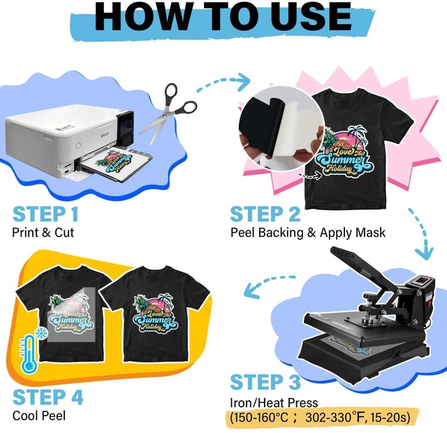 Alt view image 7 of 7 - Printable Heat Transfer Paper for T-Shirts 30 Sheets, 8.3" X 11.7" Printable Heat Transfer Vinyl for Inkjet Printer, Iron on Transfer Paper for Light and Dark Fabric (Matte)