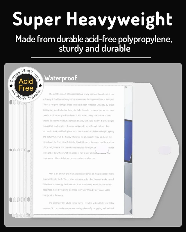 Alt view image 3 of 7 - Binder Pocket, 36 Pack Super Heavyweight Poly Binder Pocket Tight Closure, Binder Folders Side Loading, 3 Ring Binder Pocket, Binder Dividers with Pockets, Letter Size, Clear