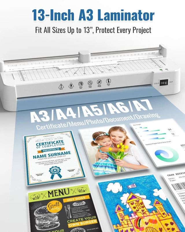Alt view image 7 of 7 - 13Inch Laminator Machine with Sheets 50pcs, Paper Cutter Corner Rounder Scale Line, Dual Roller Hot/Cold NTC Control 11x17 ABS Anti-Jam 78s Preheat Laminating Machine for Teacher Office Home A3A4A5A6
