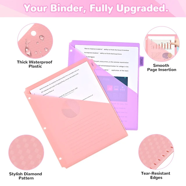 Alt view image 4 of 7 - 8 Tab Binder Dividers with Pockets - Heavy Duty Plastic Dividers for 3 Ring Binder, Letter Size Poly Page Separators with Tabs & Label Stickers, Diamond Texture, 8 Pastel Colors, 2-Pack