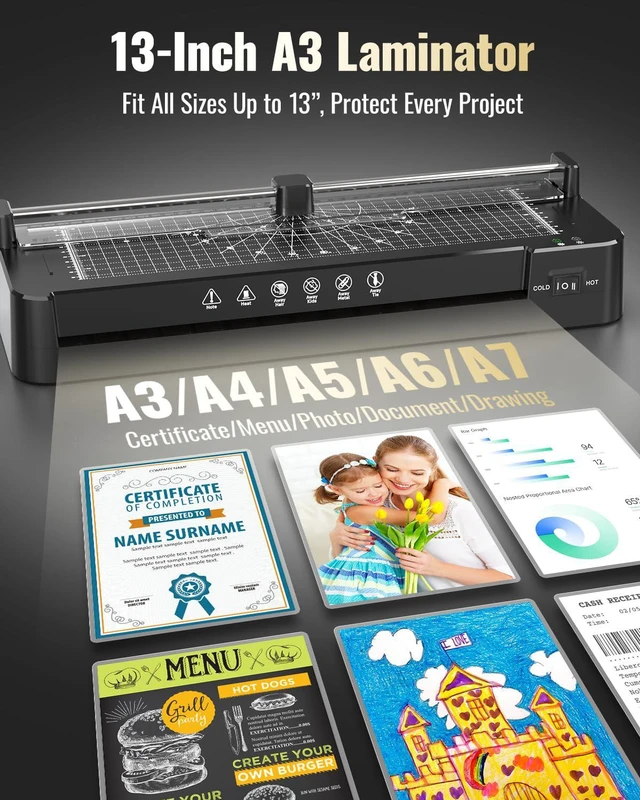 Alt view image 7 of 7 - 13Inch Laminator Machine with Sheets 50pcs, Paper Cutter Corner Rounder Scale Line, Dual Roller Hot/Cold NTC Control 11x17 ABS Anti-Jam 78s Preheat Laminating Machine for Teacher Office Home A3A4A5A6