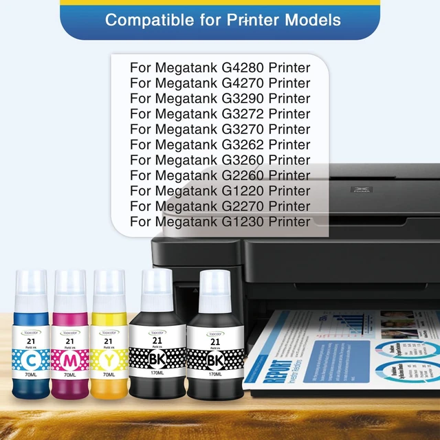 Alt view image 2 of 7 - 5Pack Compatible for Canon 21 GI-21 GI21 G3270 G3290 Ink Refill Bottles Set GI-21 G3270 Ink Bottles Compatible for Canon MegaTank G3270 G3290 G4280 G4270 G3260 G3272 G2270 G2260 G1220 G1230 Printer