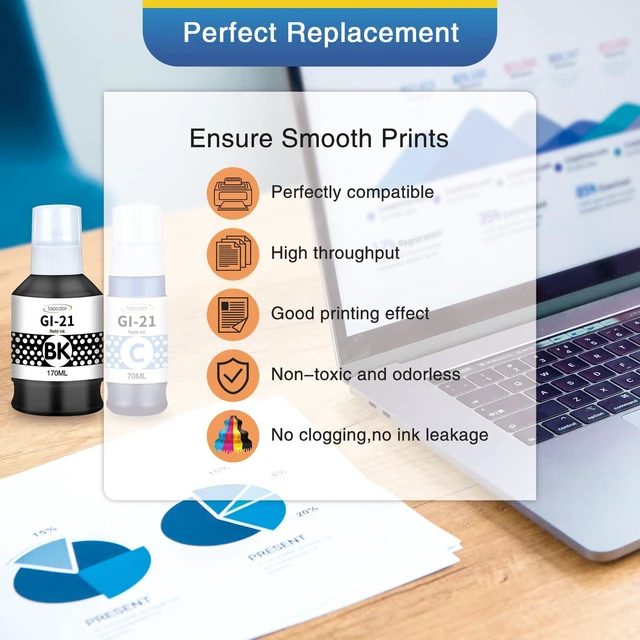 Alt view image 4 of 7 - 5Pack Compatible for Canon 21 GI-21 GI21 G3270 G3290 Ink Refill Bottles Set GI-21 G3270 Ink Bottles Compatible for Canon MegaTank G3270 G3290 G4280 G4270 G3260 G3272 G2270 G2260 G1220 G1230 Printer