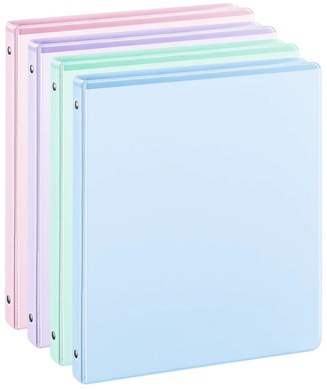 Main image of 0.5'' 3-Ring-Binder with Pockets, 100 Sheets Capacity, 1/2 inch Binders fits 11" x 8.5" US Letter Size, Assorted 4 Pastel Colors - Ideal for School, Office, and Home Use (0.5 inch)